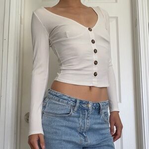 Reformation White Ribbed Long Sleeve Top